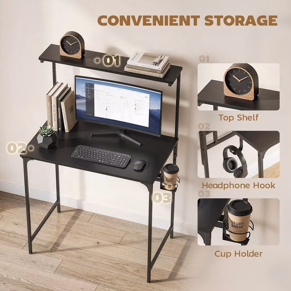 HOMCOM KORVIXA Black Modern Computer Desk for Home Office, W: 100 cm, H: 73.5 cm – 3