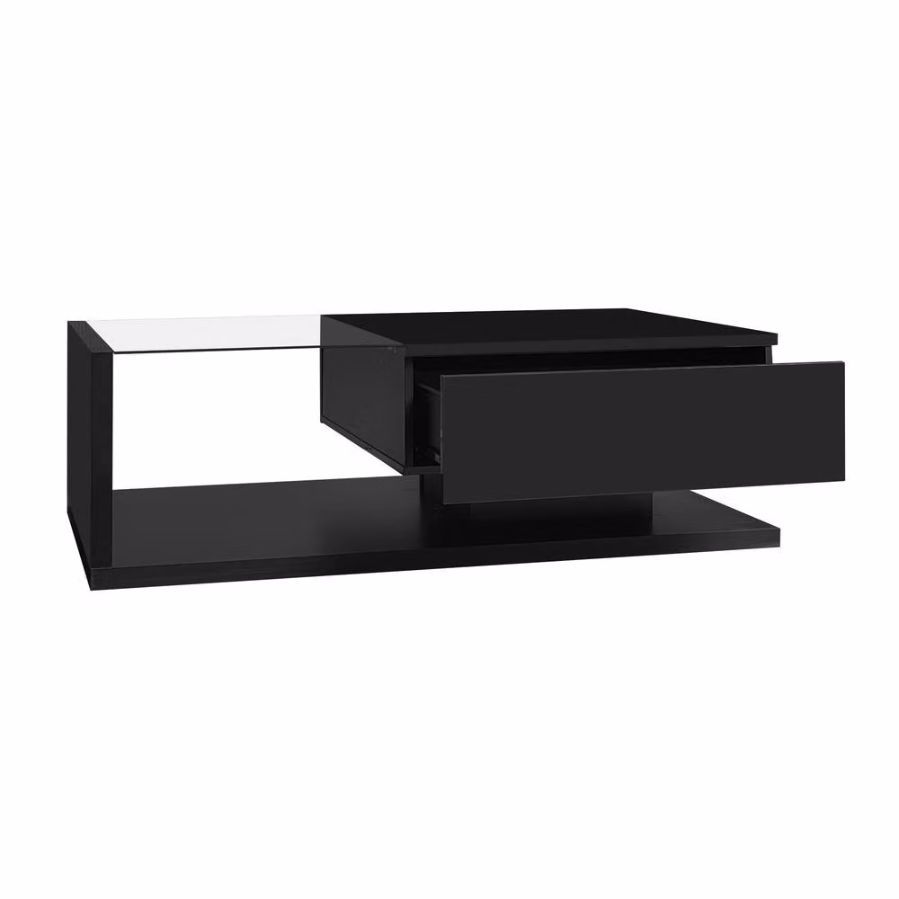 STILVORA Modern Black Coffee Table with LED Storage and Glass Top, W: 105.0 cm, D: 55.0 cm, H: 32.5 cm – 3