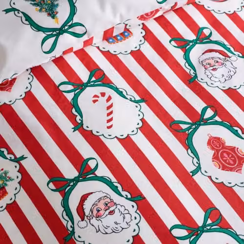 Catherine Lansfield Christmas Vintage Stripe Reversible Duvet Cover and Pillowcase Set in Red and White, W/D/H: 180 x 200 cm – 3