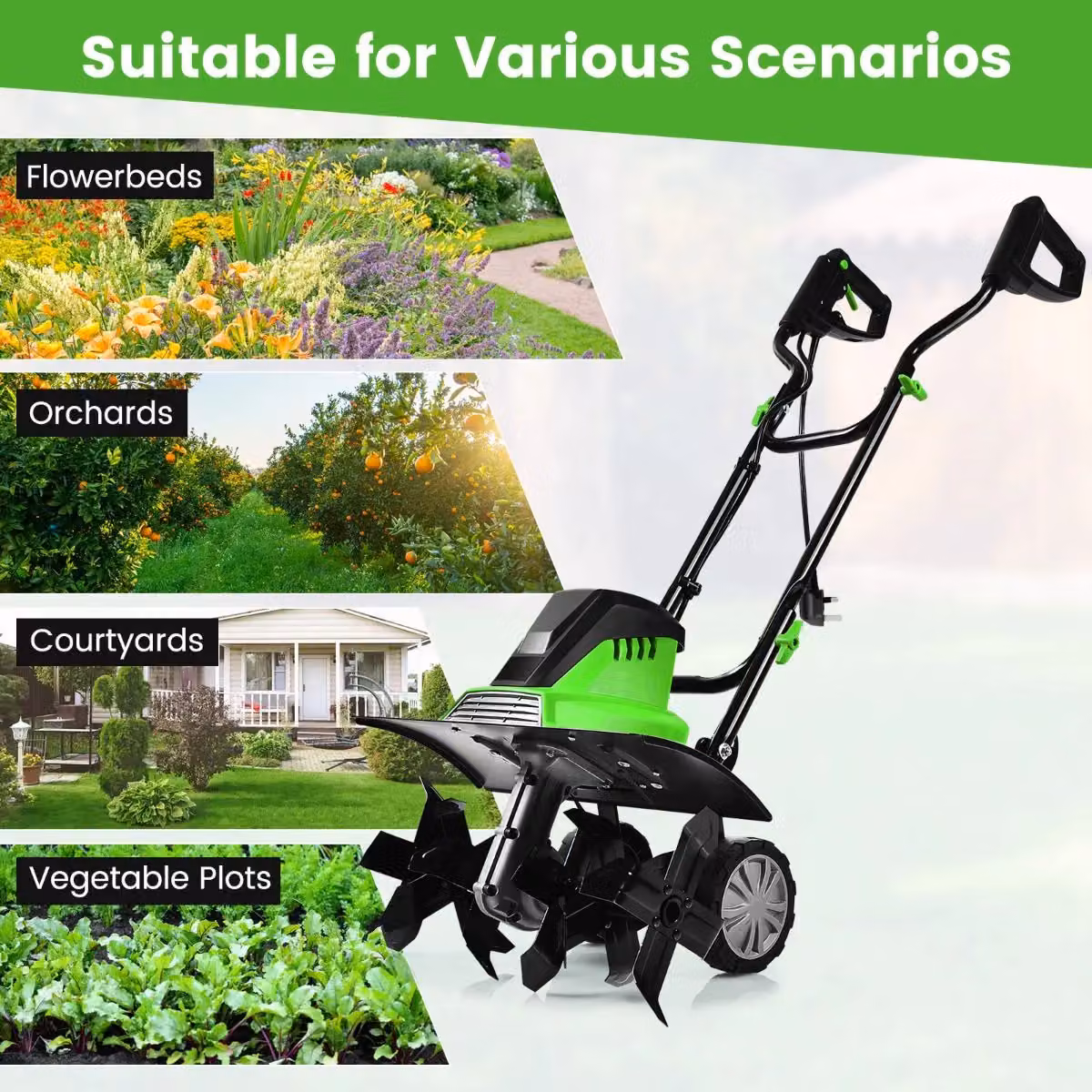 Costway 1500W Electric Tiller Garden Soil Cultivator Rotavator in Green – 5