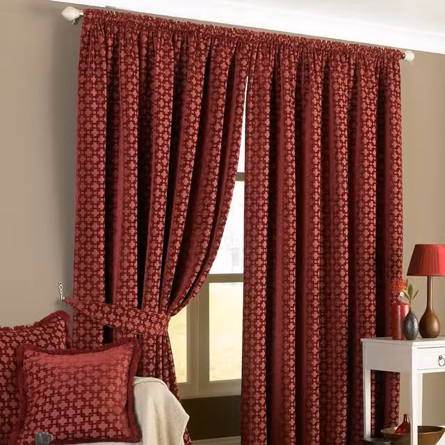 Make It A Home Belmont Chenille Jacquard Pencil Pleat Curtain Pair in Red, Height: 229 cm