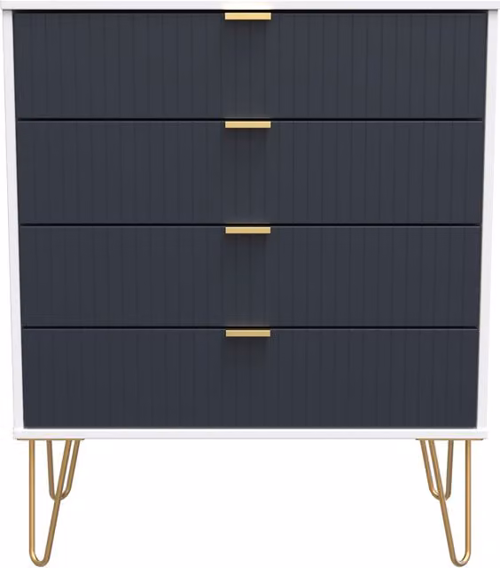 Ready Assembled 2 U Bexley 4 Drawer Chest in Dark Blue and Gold – 1