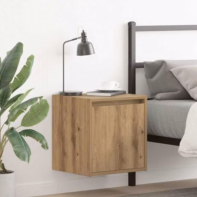 Berkfield Home Artisan Oak Wall-Mounted Bedside Cabinets, 2 Pack, Brown, W: 38 cm, D: 34 cm, H: 40 cm