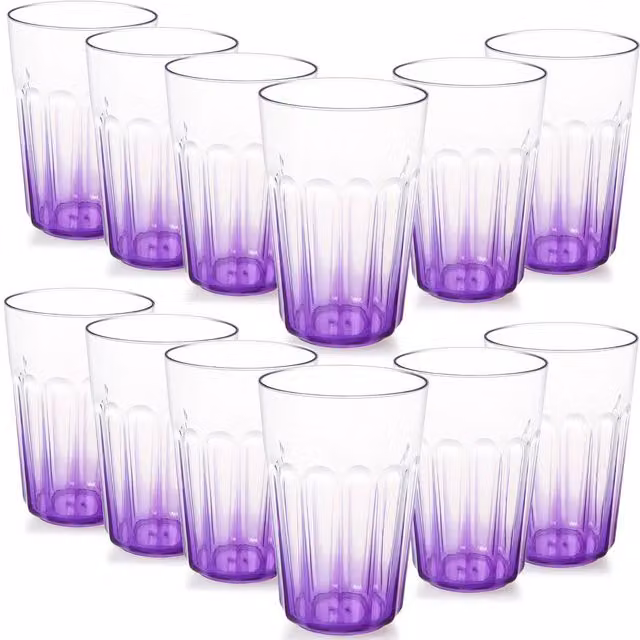Greentainer Set of 12 Reusable Purple AS Plastic Tumbler Drinking Glasses, 350ml