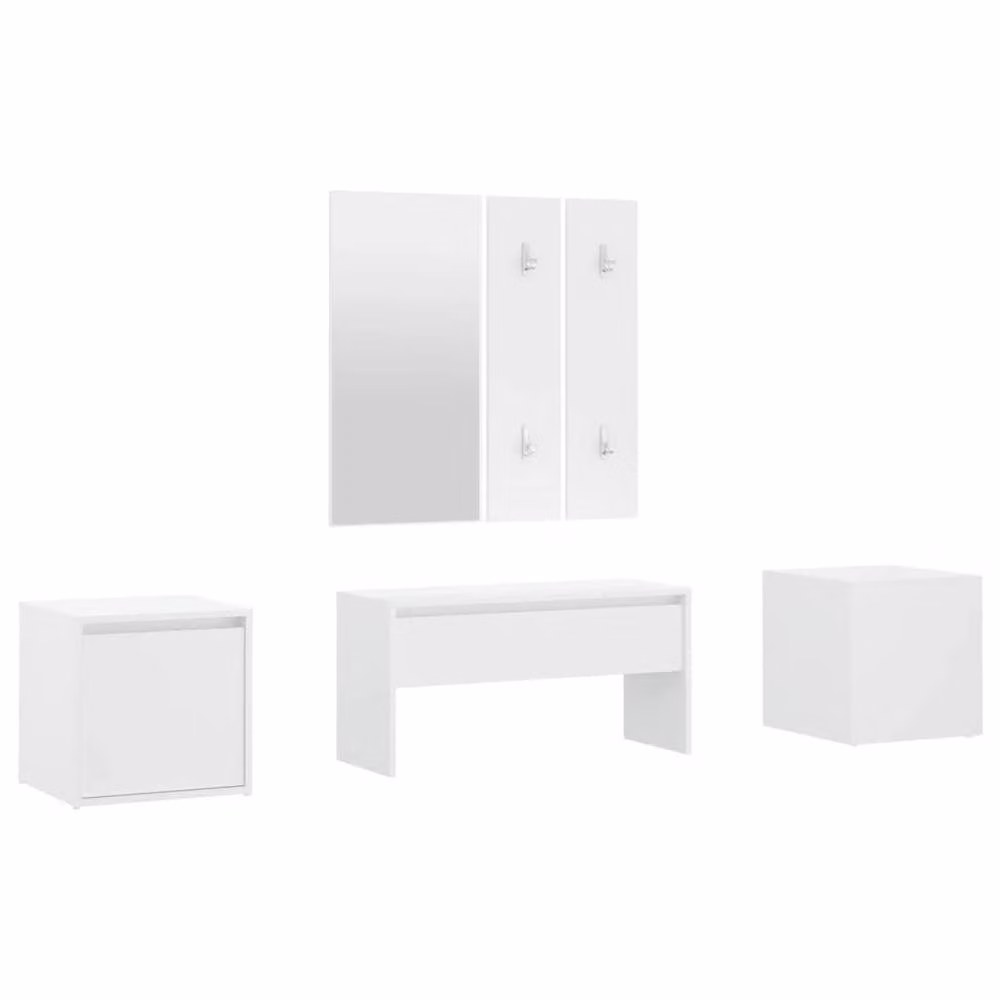 Berkfield Home White MDF Hallway Furniture Set with Bench, Mirror and Wall Rack – 2