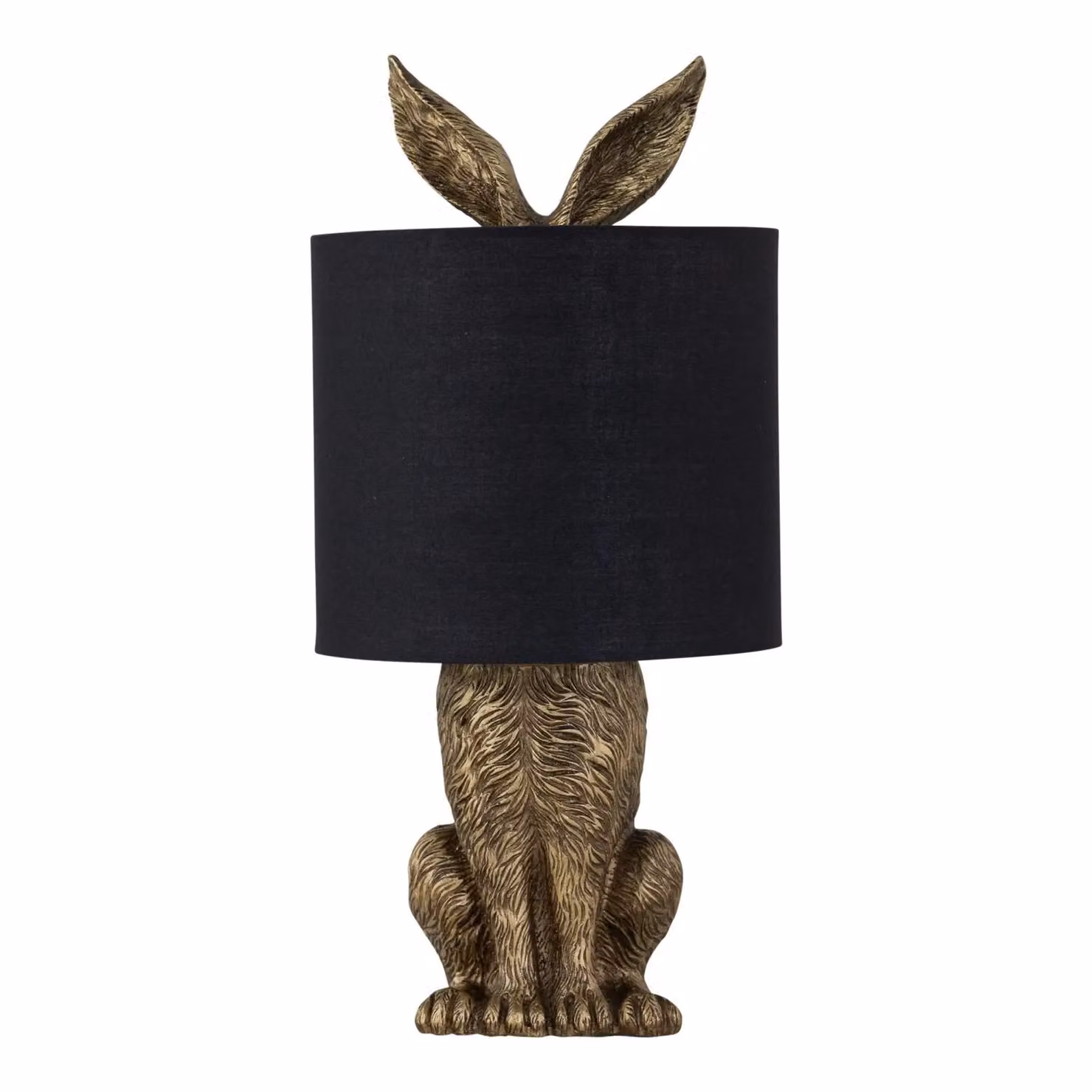 First Choice Lighting Babs Set of 2 Antique Gold Hare Table Lamps with Black Fabric Shades – 2