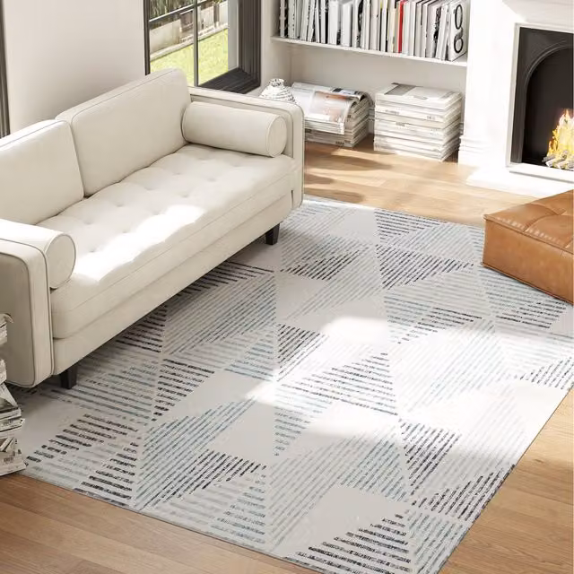 HOMCOM Large Non-Slip Floral Vintage Rectangular Rug in Blue, W: 290 cm, D: 200 cm, H: 0.7 cm