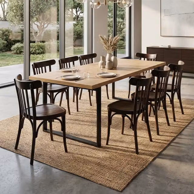 FDS Pair of Bentwood Slat Back Dining Chairs in Brown and Bronze Rubberwood