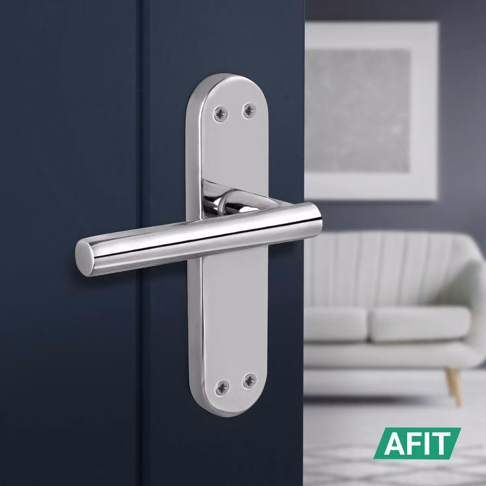 AFIT Polished Chrome T-Bar Door Handle Latch Backplate Set, Silver, 1 Pair – 4
