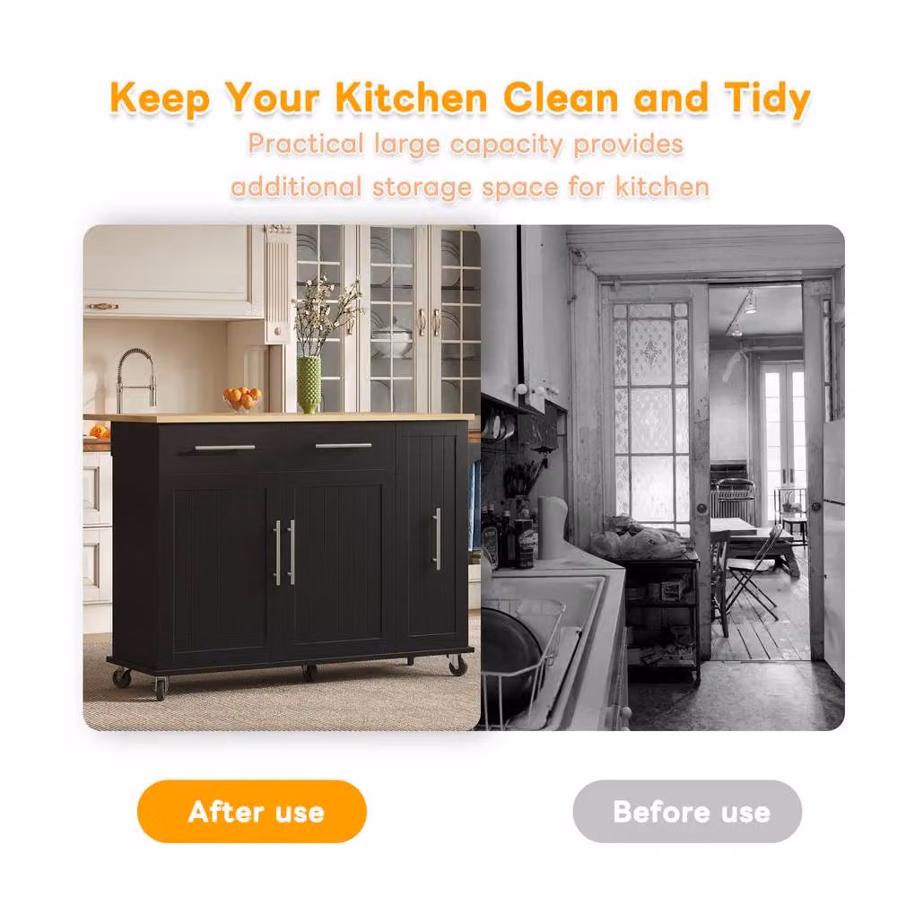 Matteo Mobile Kitchen Island with Drop Leaf and Storage Organiser in Black – 2