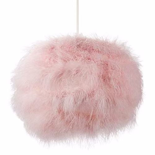 Happy Homewares Modern Pink Real Feather Decorated Round Pendant Light Shade, Diameter: 25 cm