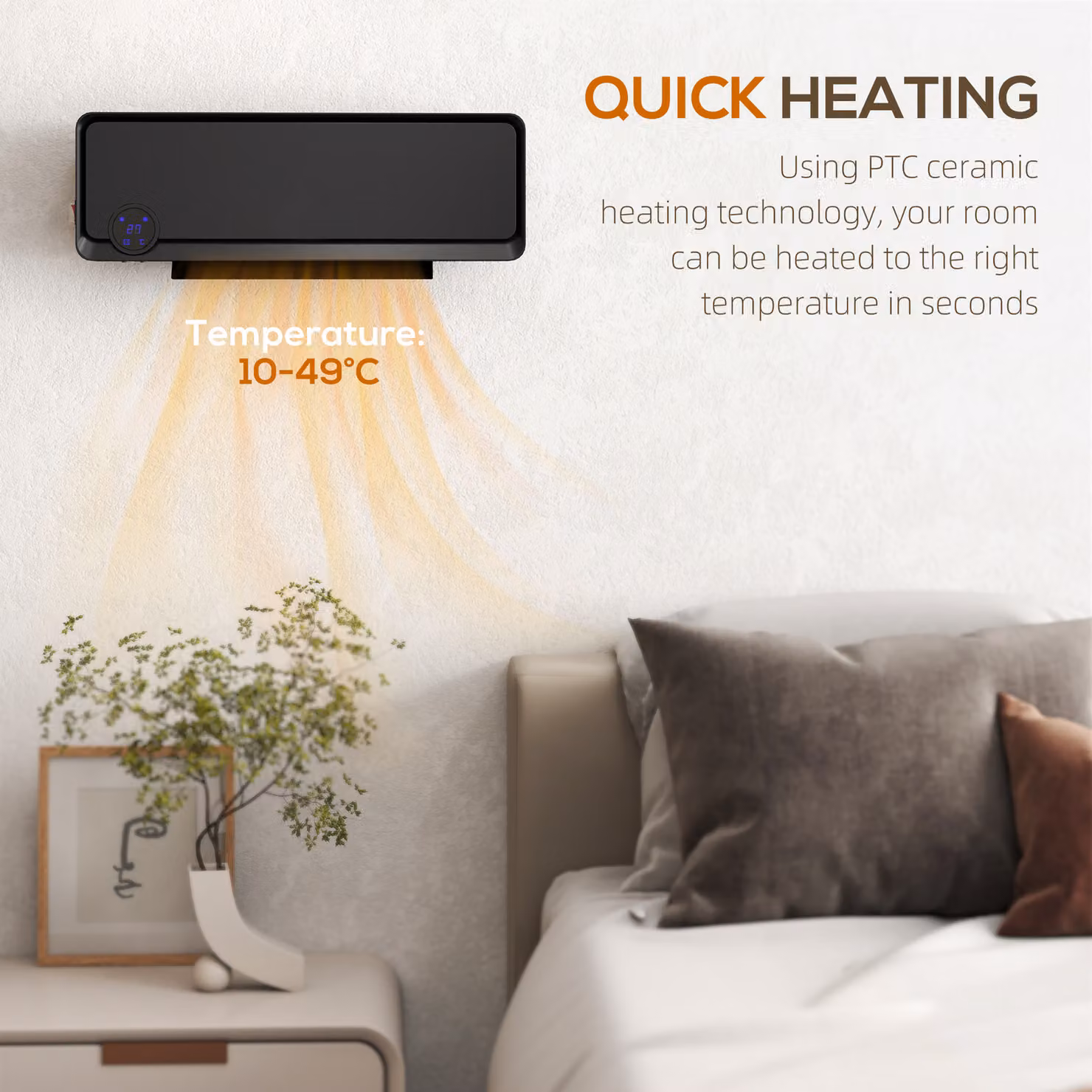 HOMCOM Black Wall Mounted Ceramic Fan Heater with Remote Control, Timer and Thermostat, 2000W – 5