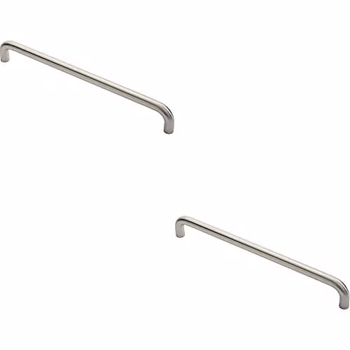 Loops 2 Pack Round D Bar Pull Handles in Brushed Satin Stainless Steel, Silver, Fixing Centres: 450 mm