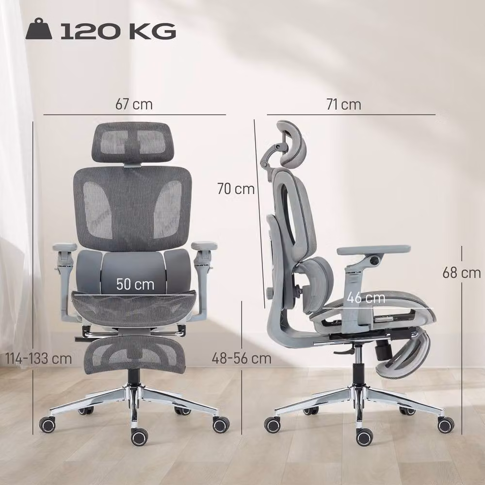 KORVIXA Grey Ergonomic Fabric Office Chair with Headrest and 360 Degree Swivel – 2