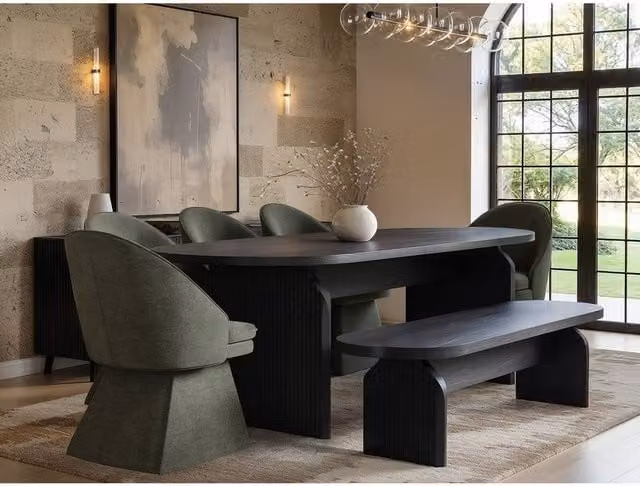 Solace+Co Scandinavian Extendable Dining Table with 5 Green Chairs and Black Bench – 1