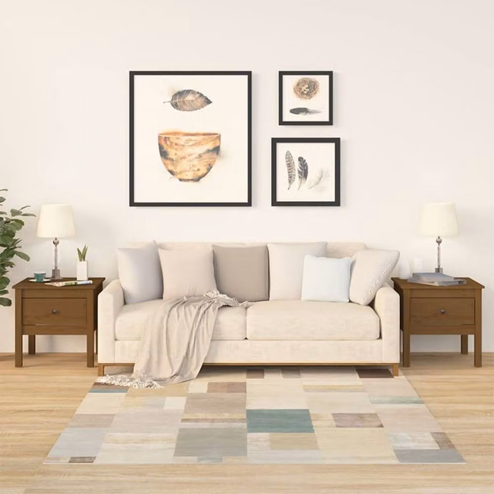 Berkfield Home Set of 2 Nesting Side Tables in Honey Brown Solid Pine Wood, W/D/H: 50 x 50 x 49 cm – 2