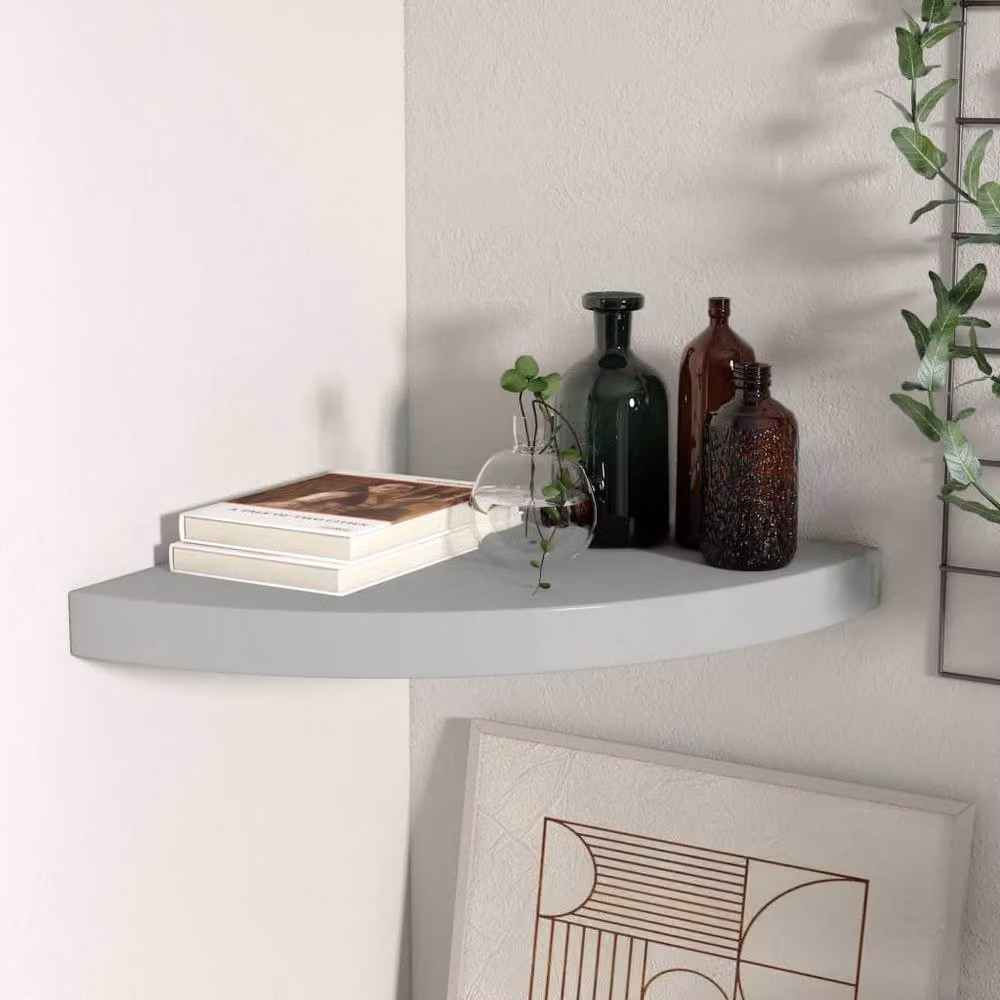 Berkfield Home Grey Wall Mounted Floating Corner Shelf, W/D/H: 35 x 35 x 3.8 cm – 2