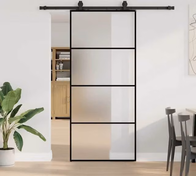 Berkfield Home Modern Sliding Glass Door with Hardware Set in Black, W: 90 cm, H: 205 cm – 1