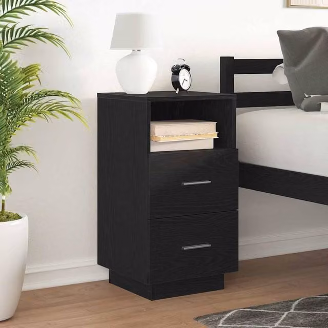 Berkfield Home Durable Bedside Cabinet with 2 Drawers, Black, W/D/H: 36 x 36 x 68 cm