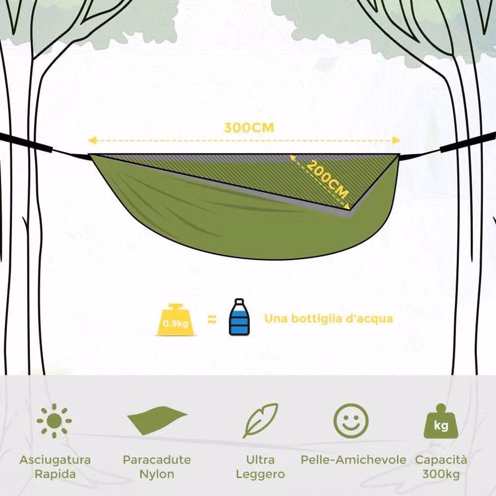 NESTLUNE Green Outdoor Travel Camping Hanging Hammock, W: 100 cm, D: 15 cm – 2