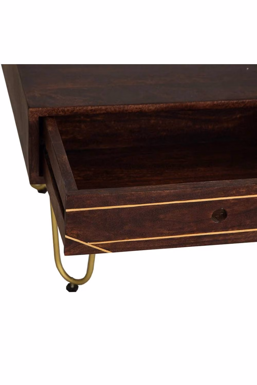 IH Design Silchester Dark Mango Coffee Table with Drawer and Gold Inlay in Brown – 3