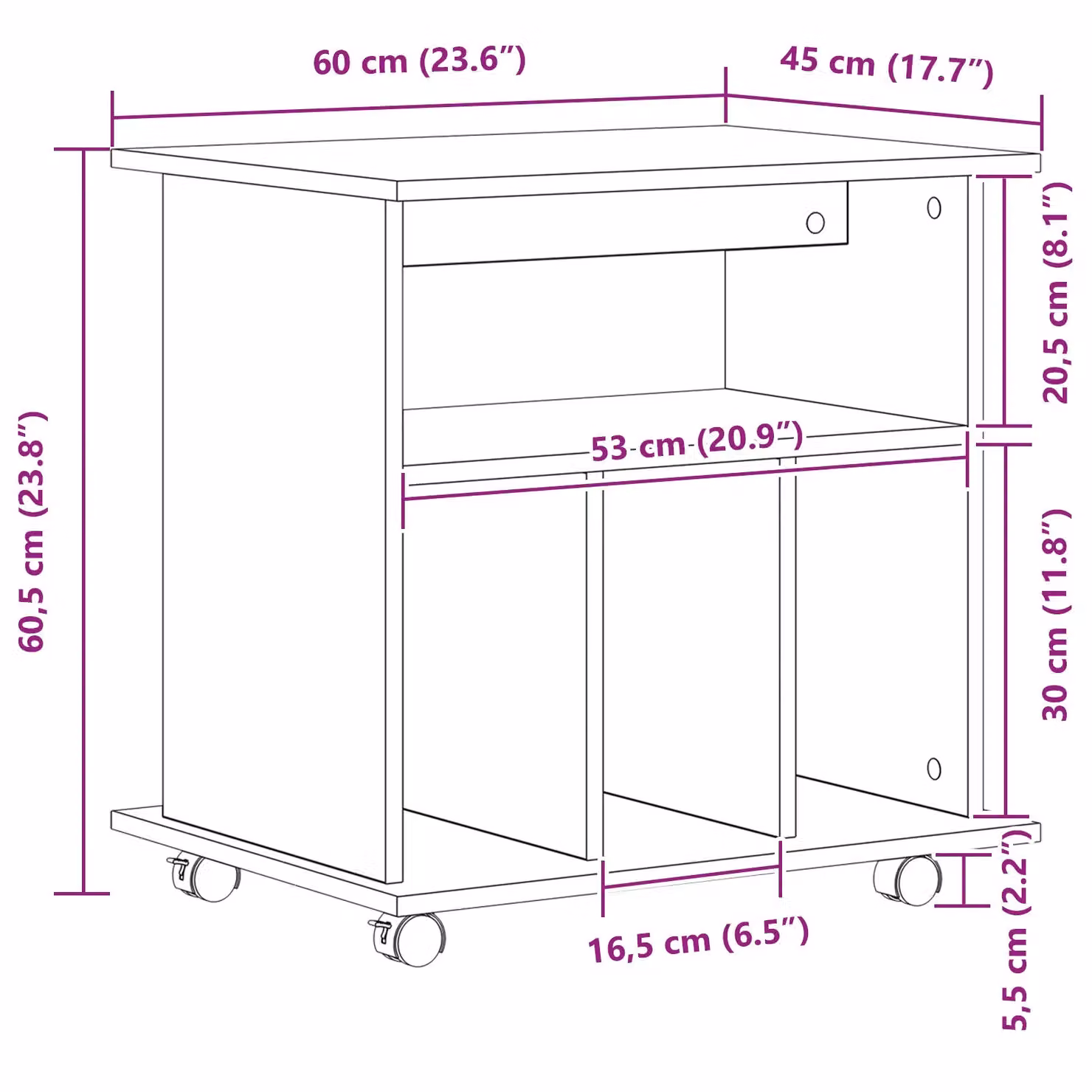 Berkfield Home Rolling Cabinet in Black Oak, W/D/H: 60 x 45 x 55 cm – 7