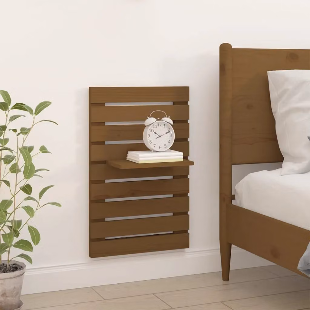 Berkfield Home Set of 2 Wall-mounted Rustic Solid Wood Pine Bedside Shelves in Honey Brown – 3