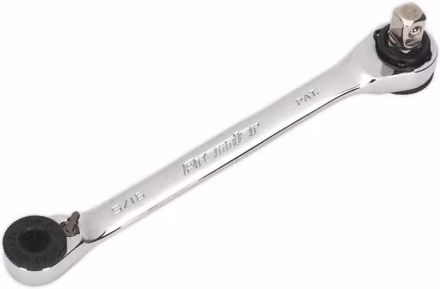 Loops Reversible Ratchet Spanner 1/4 inch Square Drive Adaptor with 1/4 inch and 5/16 inch Hex Drive in Silver Chrome Vanadium Steel