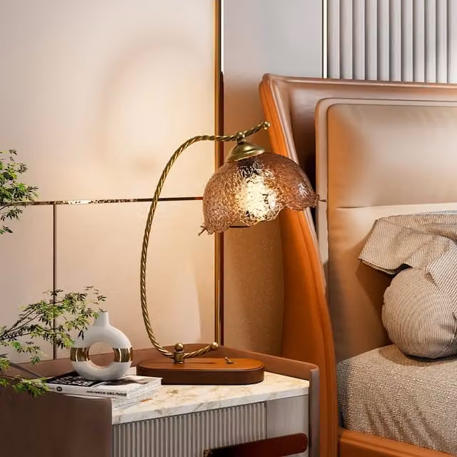Lifeideas Art Nouveau Bedside Table Lamp with Transparent Glass Shade in Brown and Gold