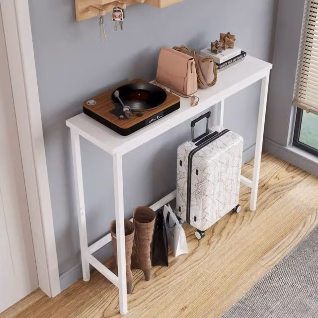 VOGREX White Narrow MDF and Metal Console Table Storage Shelf