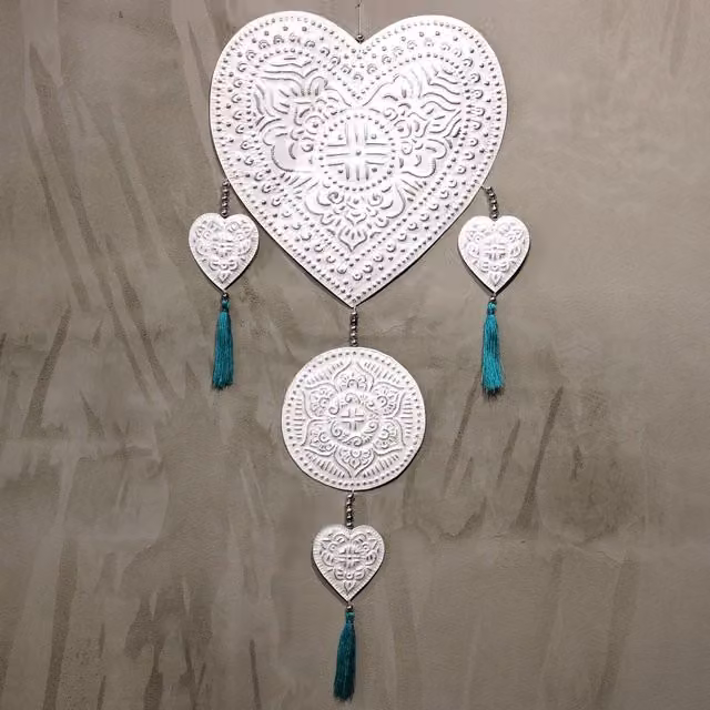 KDMK Aluminium Hanging Mobile Hearts in Multicolour Geometric Mandala Design