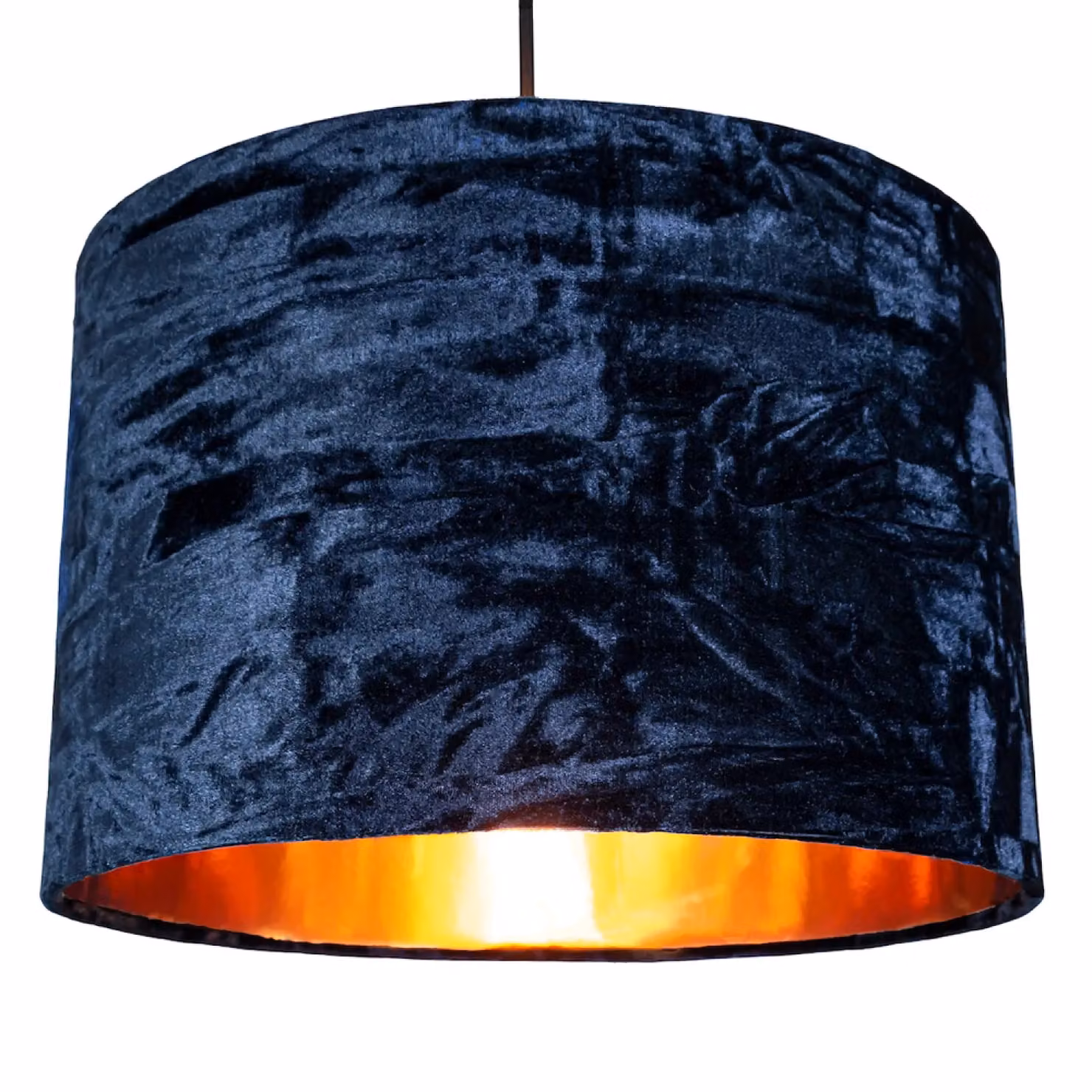 Happy Homewares Modern Crushed Velvet Lamp Shade with Shiny Paper Inner in Midnight Blue, Diameter: 35.56 cm – 5
