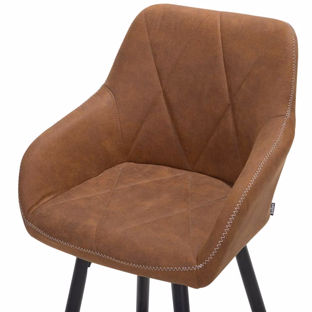 Wyld and Coco Brown Quilted Fabric Bar Stools with Armrests, Set of 2 – 4