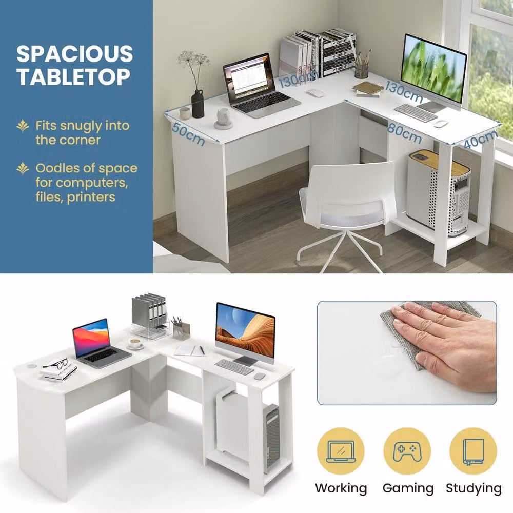 Gymax Modern L-shaped Corner Desk for Home Office in White – 4