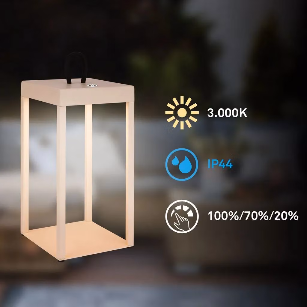 Briloner Beige Rechargeable LED Table Lamp Lantern with Touch Dimming and Warm White Light – 2