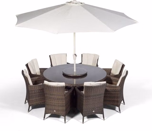 Giardino Savannah Round Rattan Patio Dining Set for 8 in Brown and Grey