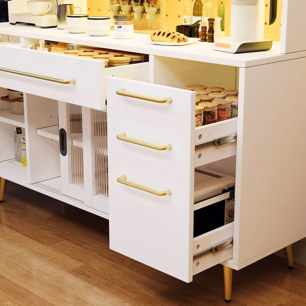 Merax Smart Kitchen Dresser Sideboard with Hutch, LED Lighting and Pegboard in White – 2