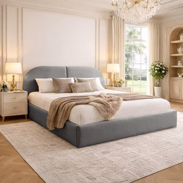 Desire Deco Dolores Upholstered Plush Velvet Bed Frame in Grey, W/D/H: 140 x 200 cm – 1