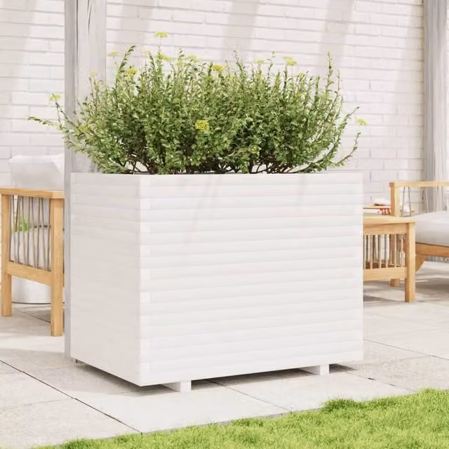 Berkfield Home Beautiful Garden Planter in White, Solid Wood, W: 90 cm, D: 60 cm, H: 72.5 cm