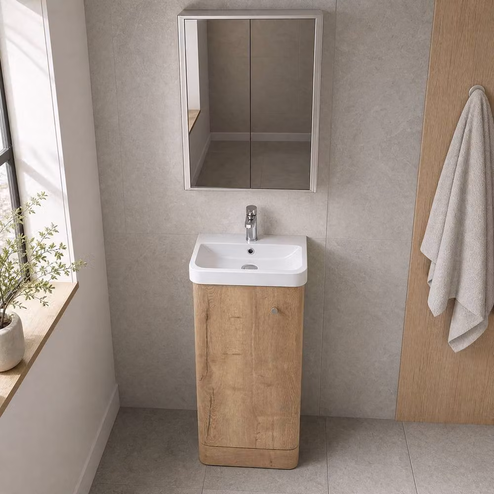 Balterley Flashbrook 1 Door Floor Standing Vanity Basin Unit, Autumn Oak, Brown – 2