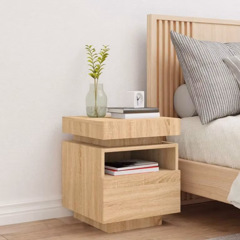 Berkfield Home Bedside Cabinet with Integrated LED Lights in Sonoma Oak Brown, W: 40 cm, D: 39 cm, H: 48.5 cm