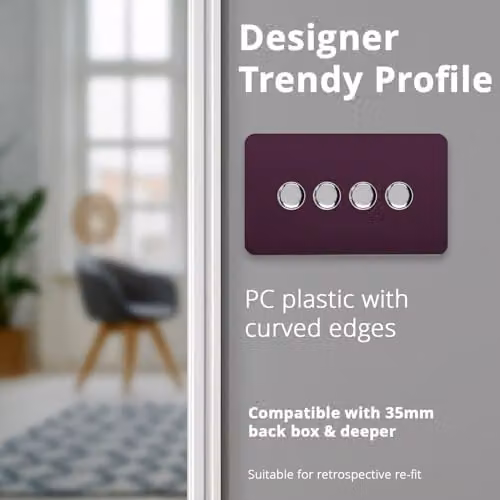 Trendi Switch 4 Gang 150w Rotary LED Dimmer Light Switch in Plum Purple – 4