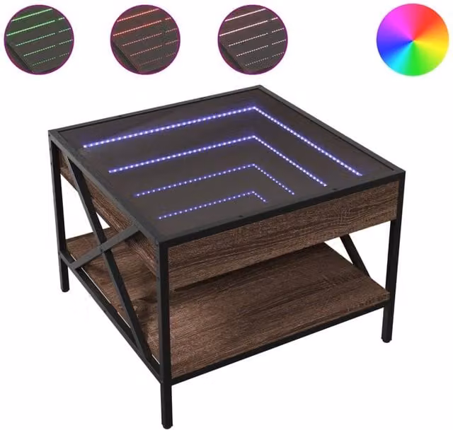Berkfield Home Infinity LED Coffee Table in Brown Oak, W/D/H: 50 x 50 x 38 cm – 1