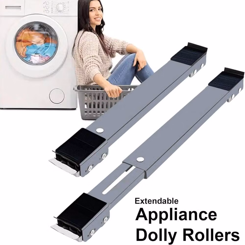 ATEK 2 Pack Heavy Duty Adjustable Appliance Rollers in White and Grey with Metal Brake Wheels for Moving Fridges, Washing Machines and Dryers – 3