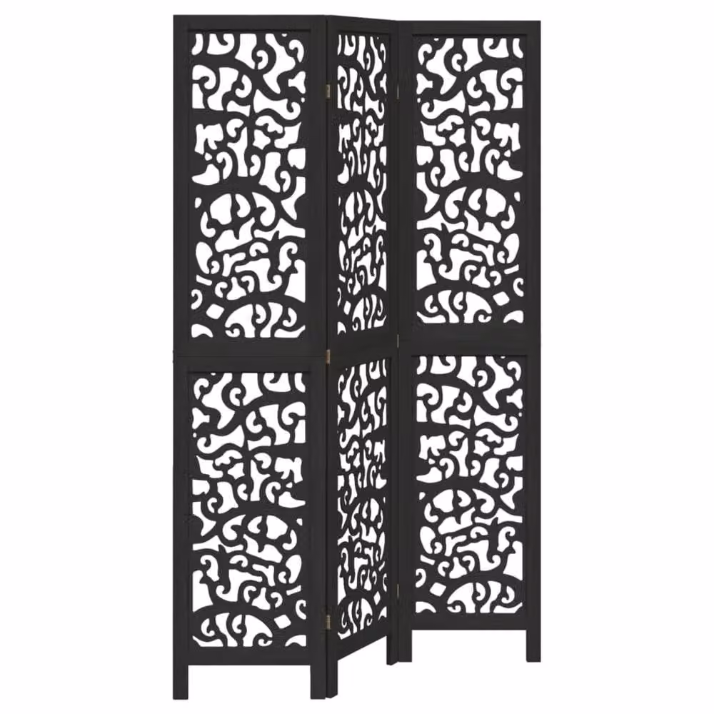 Berkfield Home 3-Panel Black Solid Paulownia Wood Room Divider – 2