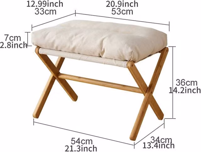 FLAVORA Beige Foldable Plush Bamboo Ottoman Footstool – 1