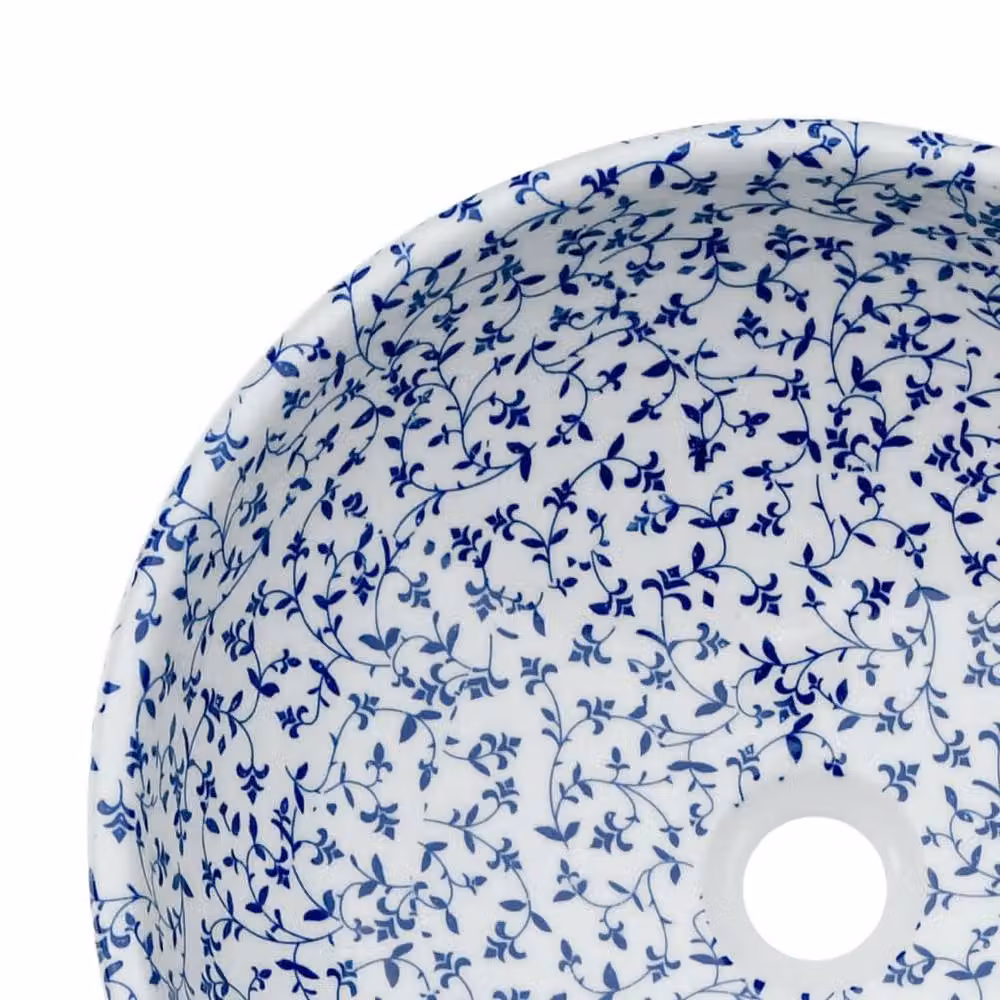 Berkfield Home Round Ceramic Countertop Basin in White and Blue, Diameter: 41 cm, Height: 14 cm – 2