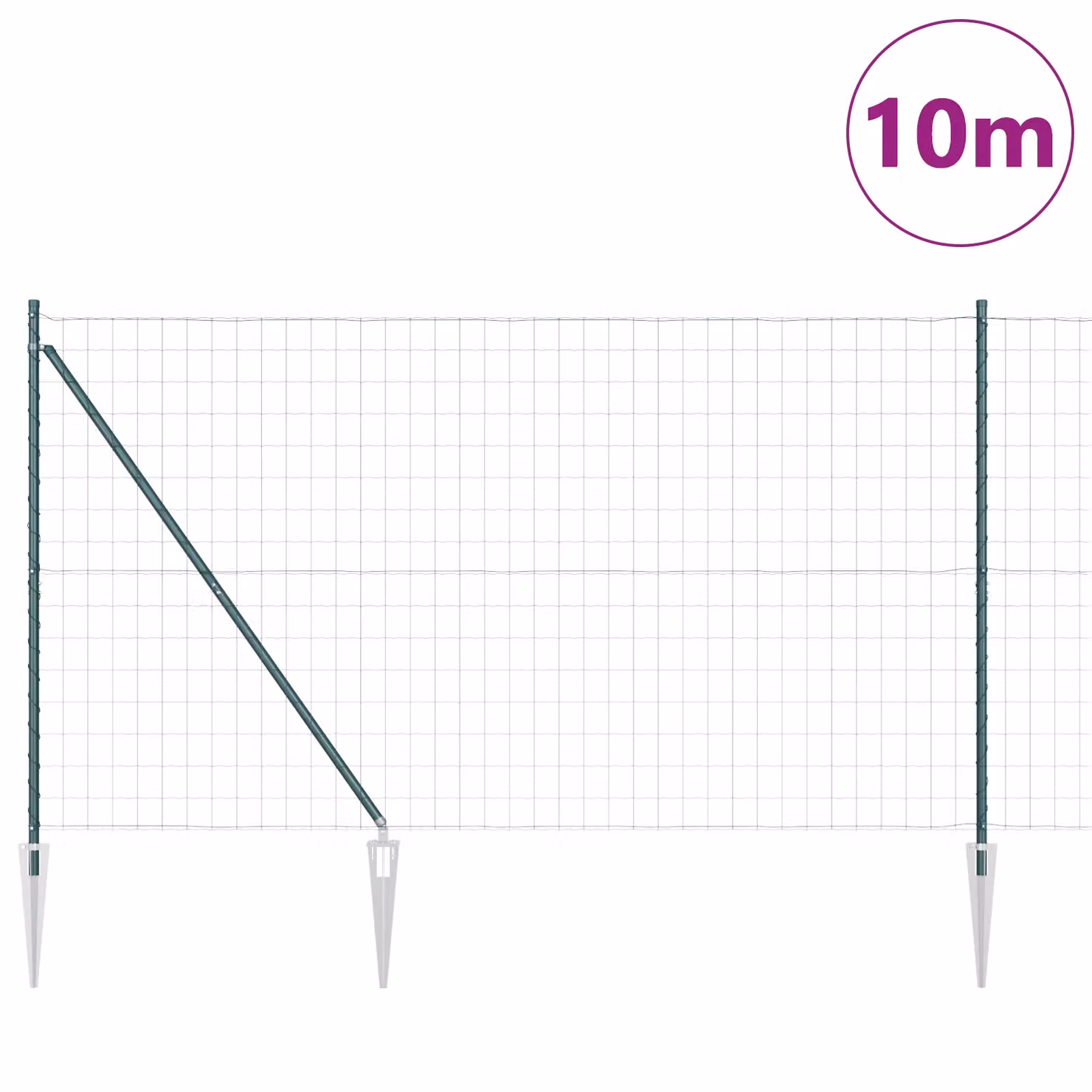Berkfield Home Euro Fence with 7 Spike Posts, Galvanised Steel, Green and Silver, W: 10 m, H: 1.6 m – 2