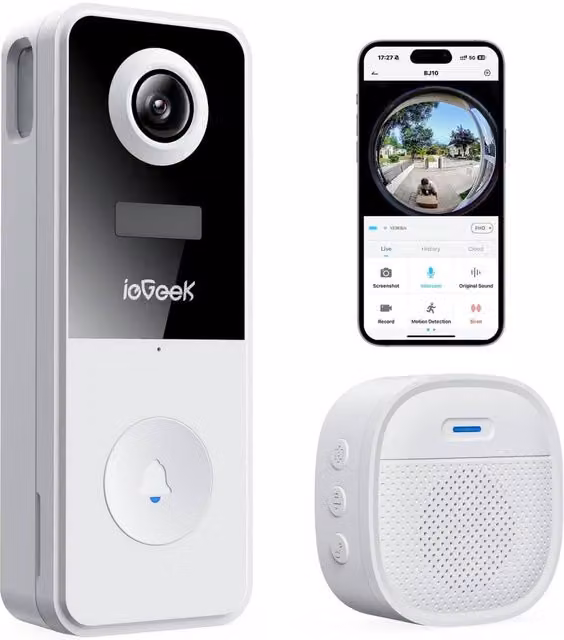 iegeek Waterproof 2K Wireless Doorbell with 180° Fisheye Camera, White – 1