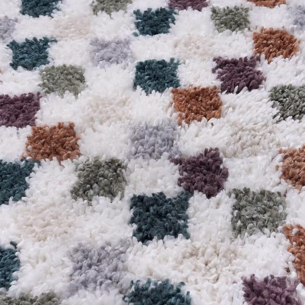 THE RUGS Moodi Multicolour Chequered Shaggy High Pile Living Room Rug, W: 160 cm, D: 230 cm – 3